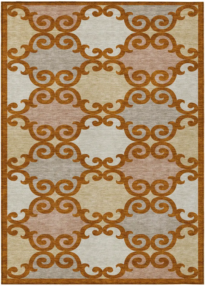 Terra Cotta Beige And Gray Trellis Washable Indoor Outdoor Area Rug Photo 2