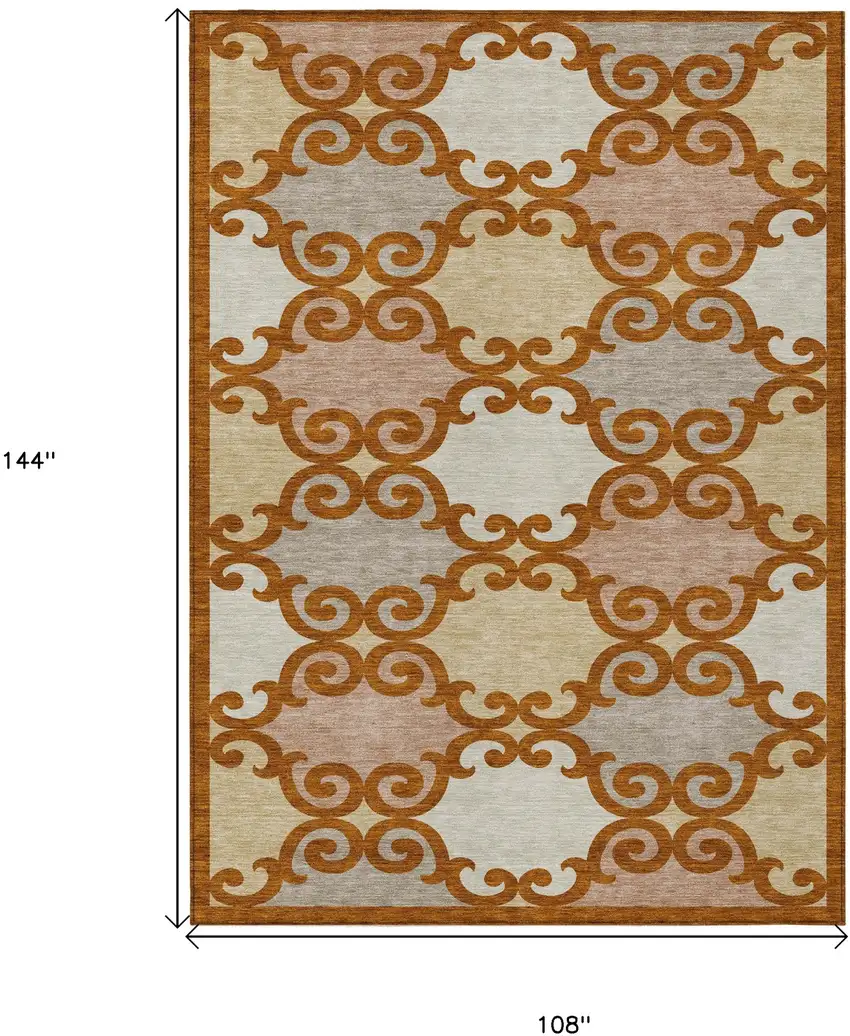 Terra Cotta Beige And Gray Trellis Washable Indoor Outdoor Area Rug Photo 3
