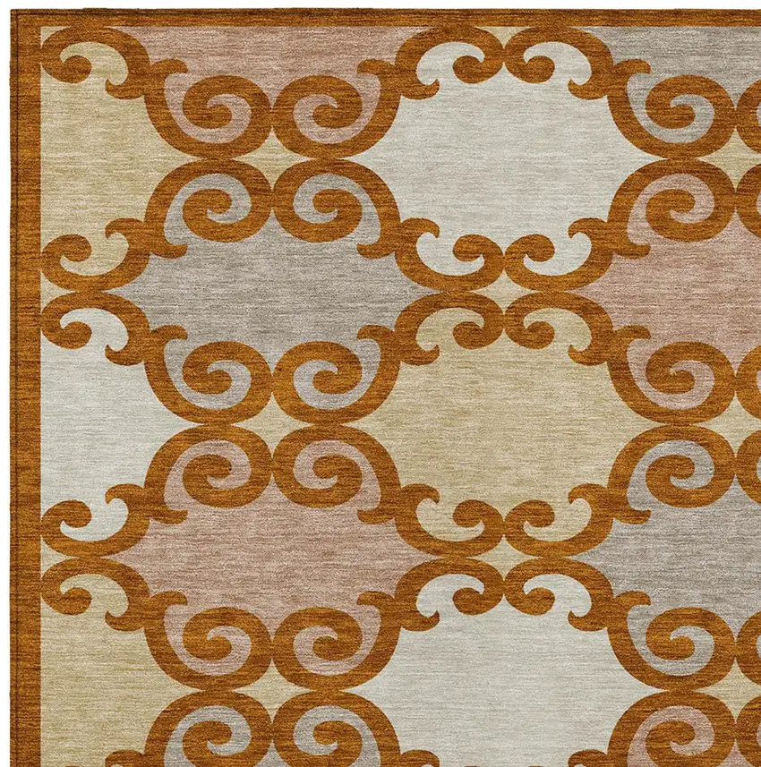 Terra Cotta Beige And Gray Trellis Washable Indoor Outdoor Area Rug Photo 6