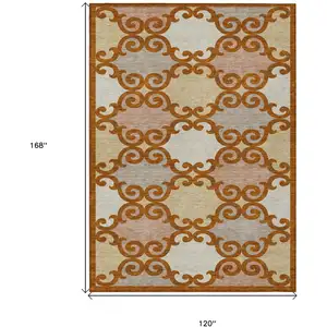 Photo of Terra Cotta Beige And Gray Trellis Washable Indoor Outdoor Area Rug