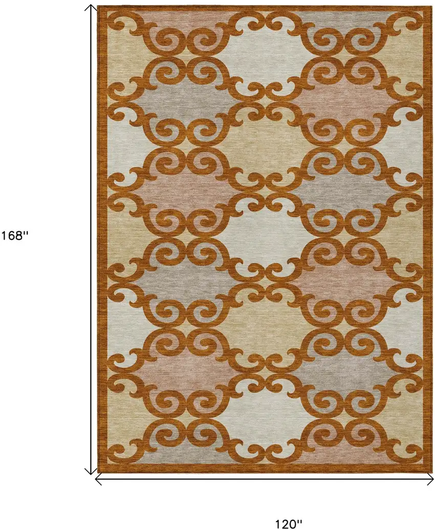 Terra Cotta Beige And Gray Trellis Washable Indoor Outdoor Area Rug Photo 3