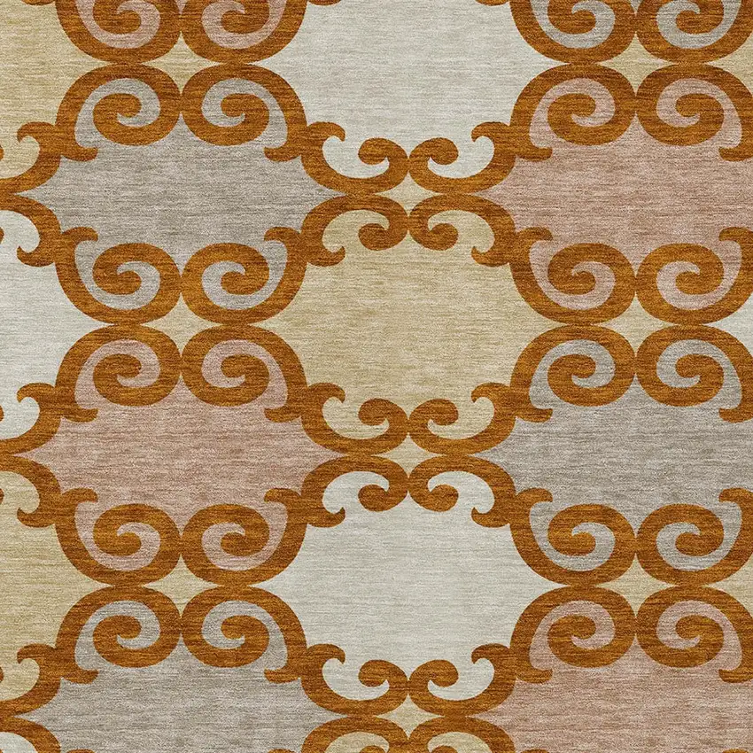 Terra Cotta Beige And Gray Trellis Washable Indoor Outdoor Area Rug Photo 6