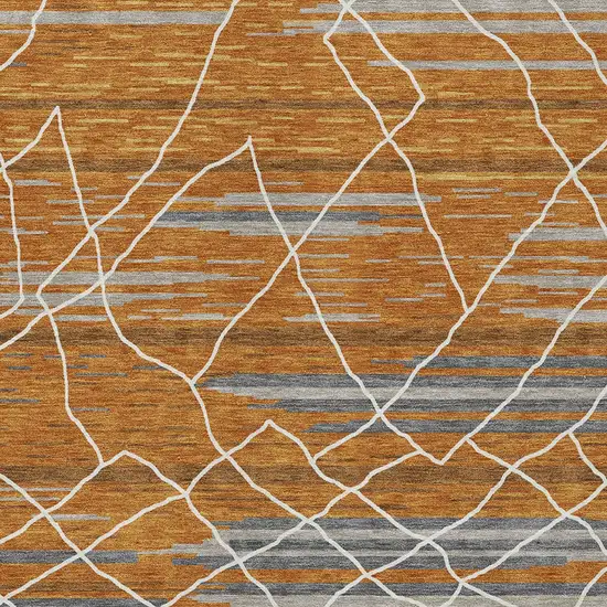 Terra Cotta Beige And Ivory Striped Washable Indoor Outdoor Area Rug Photo 7
