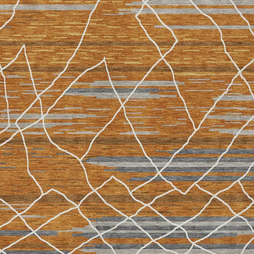 Terra Cotta Beige And Ivory Striped Washable Indoor Outdoor Area Rug Photo 7
