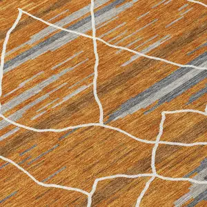 Photo of Terra Cotta Beige And Ivory Striped Washable Indoor Outdoor Area Rug