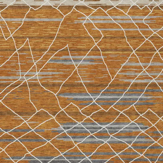 Terra Cotta Beige And Ivory Striped Washable Indoor Outdoor Area Rug Photo 7