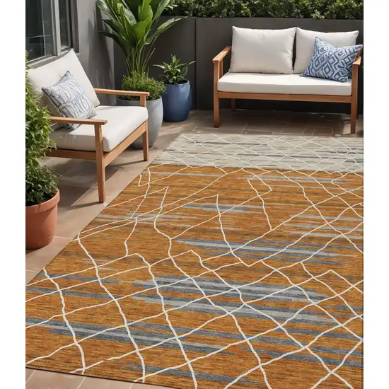 Terra Cotta Beige And Ivory Striped Washable Indoor Outdoor Area Rug Photo 1