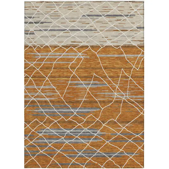 Terra Cotta Beige And Ivory Striped Washable Indoor Outdoor Area Rug Photo 8