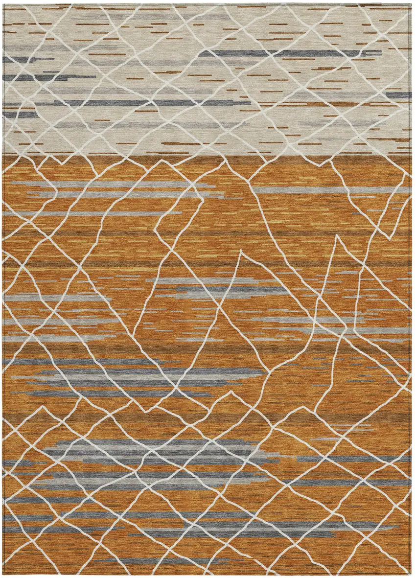 Terra Cotta Beige And Ivory Striped Washable Indoor Outdoor Area Rug Photo 8