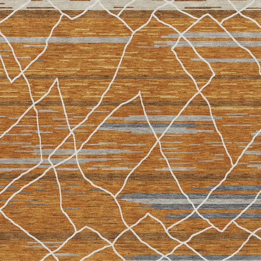 Terra Cotta Beige And Ivory Striped Washable Indoor Outdoor Area Rug Photo 7