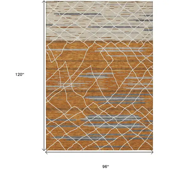 Terra Cotta Beige And Ivory Striped Washable Indoor Outdoor Area Rug Photo 3