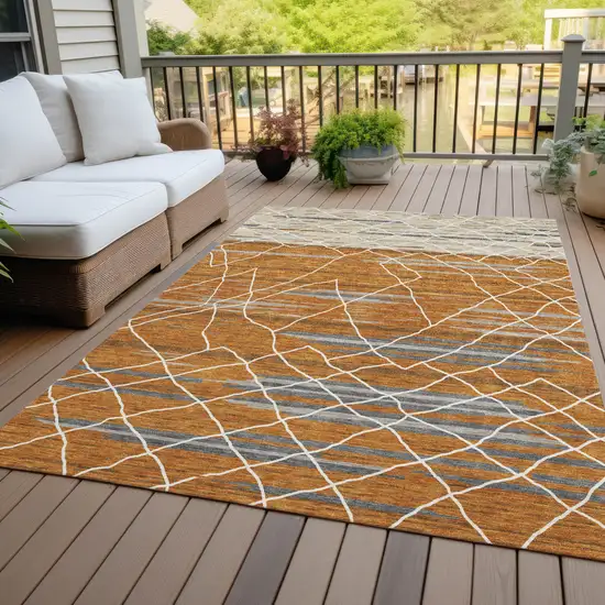Terra Cotta Beige And Ivory Striped Washable Indoor Outdoor Area Rug Photo 9