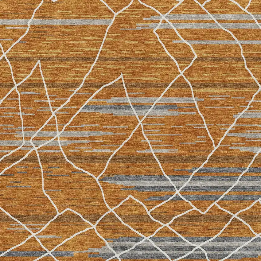 Terra Cotta Beige And Ivory Striped Washable Indoor Outdoor Area Rug Photo 7