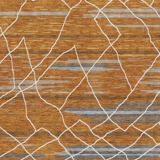 Terra Cotta Beige And Ivory Striped Washable Indoor Outdoor Area Rug Photo 7