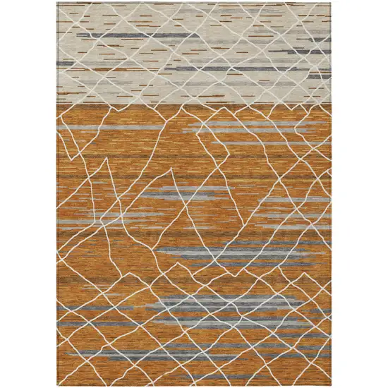 Terra Cotta Beige And Ivory Striped Washable Indoor Outdoor Area Rug Photo 2