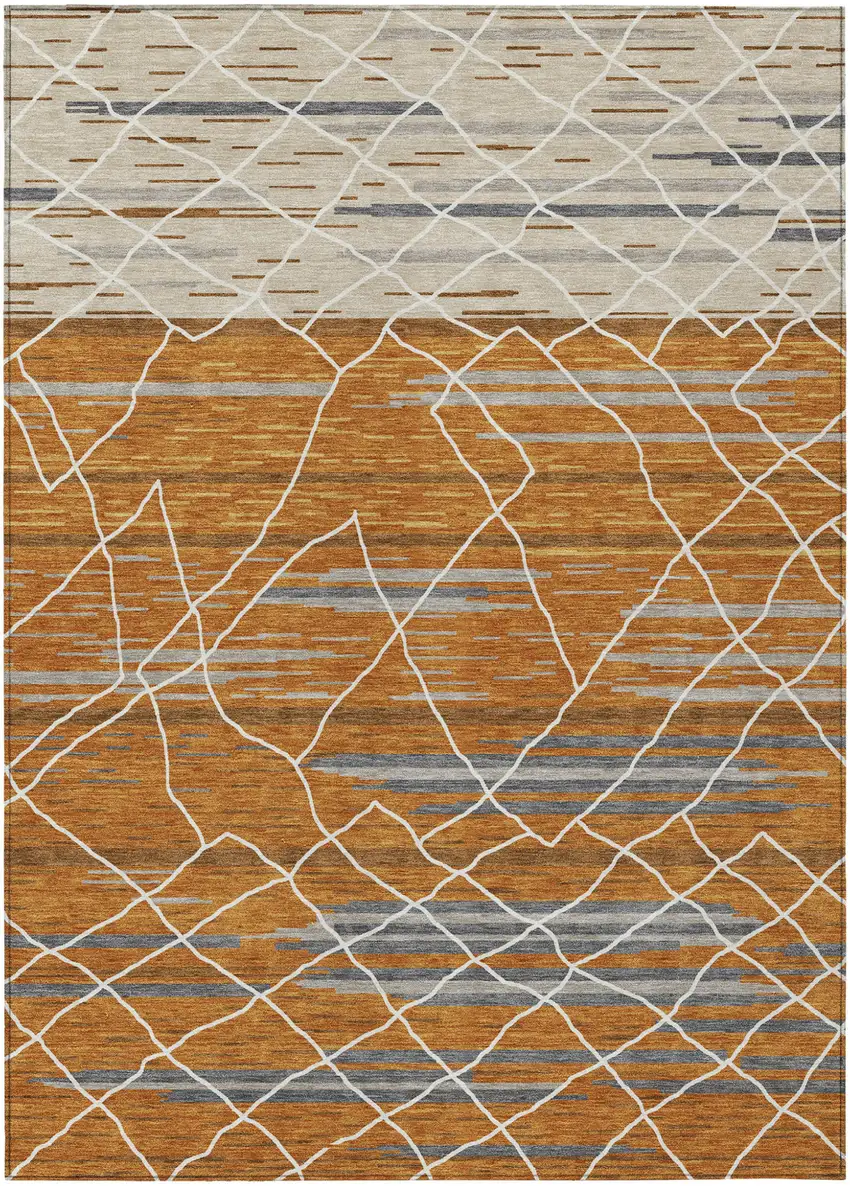 Terra Cotta Beige And Ivory Striped Washable Indoor Outdoor Area Rug Photo 2