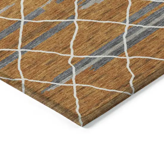 Terra Cotta Beige And Ivory Striped Washable Indoor Outdoor Area Rug Photo 5