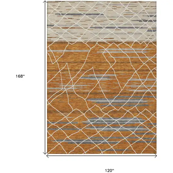 Terra Cotta Beige And Ivory Striped Washable Indoor Outdoor Area Rug Photo 3