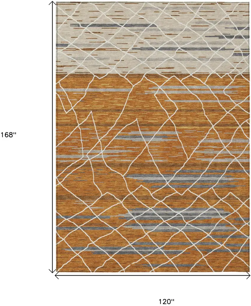 Terra Cotta Beige And Ivory Striped Washable Indoor Outdoor Area Rug Photo 3