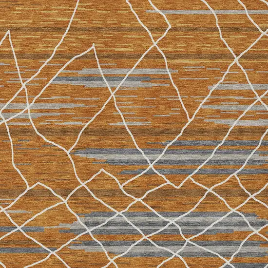 Terra Cotta Beige And Ivory Striped Washable Indoor Outdoor Area Rug Photo 7