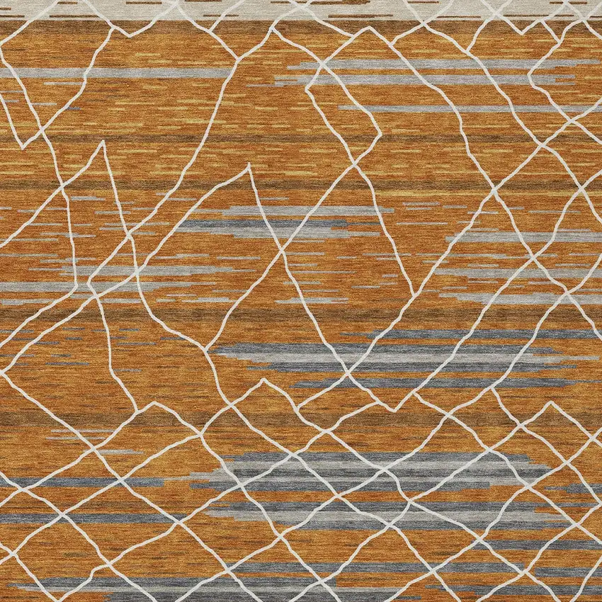 Terra Cotta Beige And Ivory Striped Washable Indoor Outdoor Area Rug Photo 8