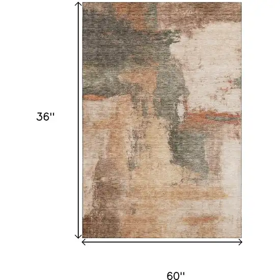 Terra Cotta Beige And Sage Abstract Washable Area Rug With UV Protection Photo 8