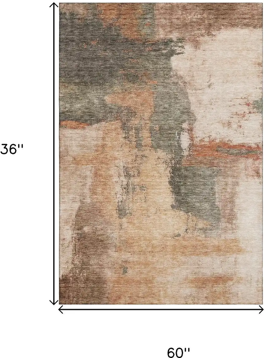 Terra Cotta Beige And Sage Abstract Washable Area Rug With UV Protection Photo 8