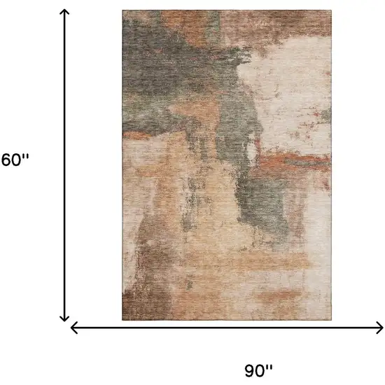 Terra Cotta Beige And Sage Abstract Washable Area Rug With UV Protection Photo 5