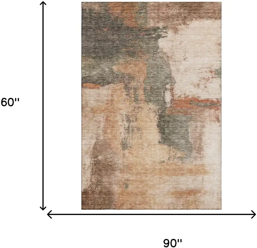 Terra Cotta Beige And Sage Abstract Washable Area Rug With UV Protection Photo 5