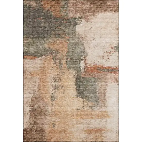 Terra Cotta Beige And Sage Abstract Washable Area Rug With UV Protection Photo 3
