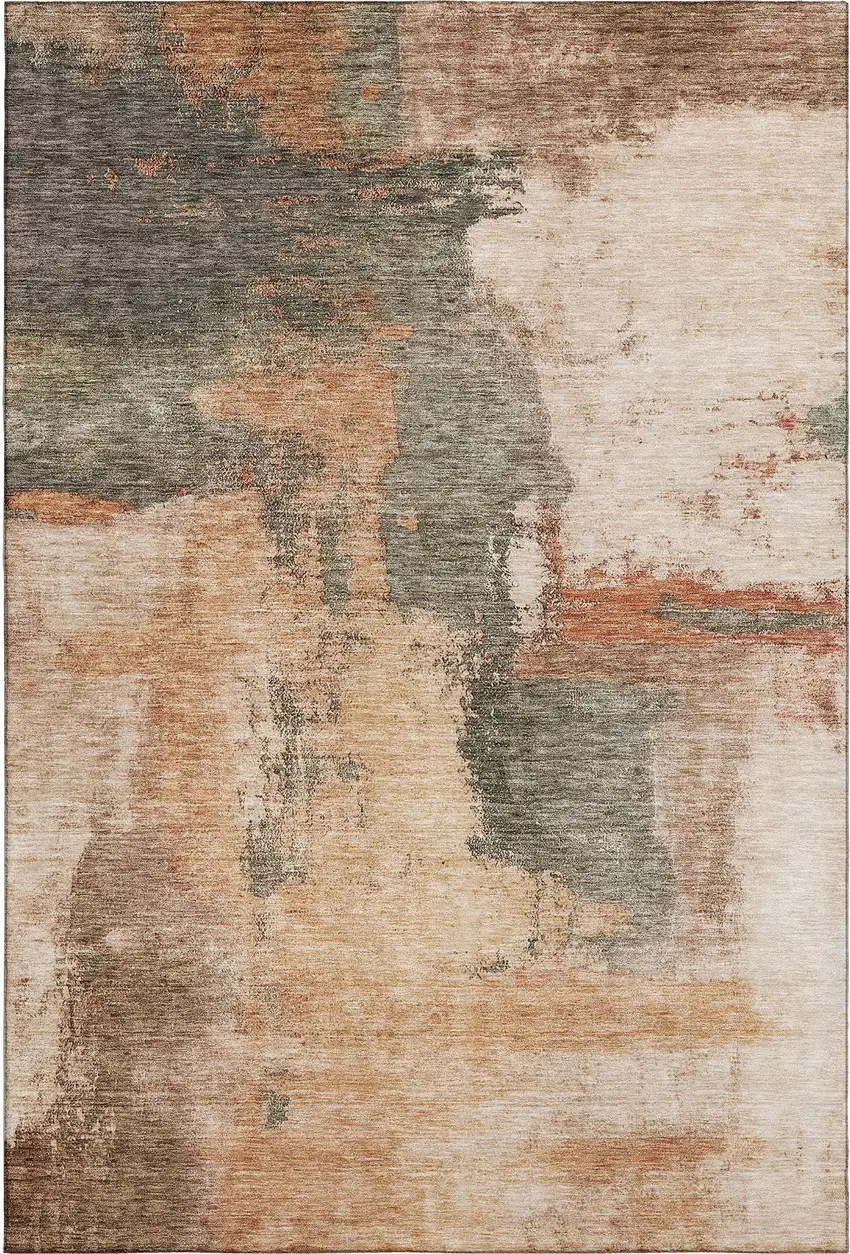 Terra Cotta Beige And Sage Abstract Washable Area Rug With UV Protection Photo 3