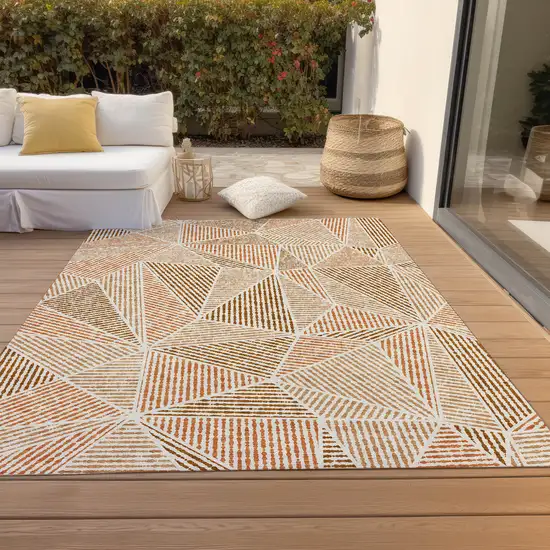 Terra Cotta Beige And Salmon Geometric Washable Indoor Outdoor Area Rug Photo 7