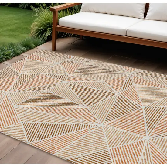 Terra Cotta Beige And Salmon Geometric Washable Indoor Outdoor Area Rug Photo 1