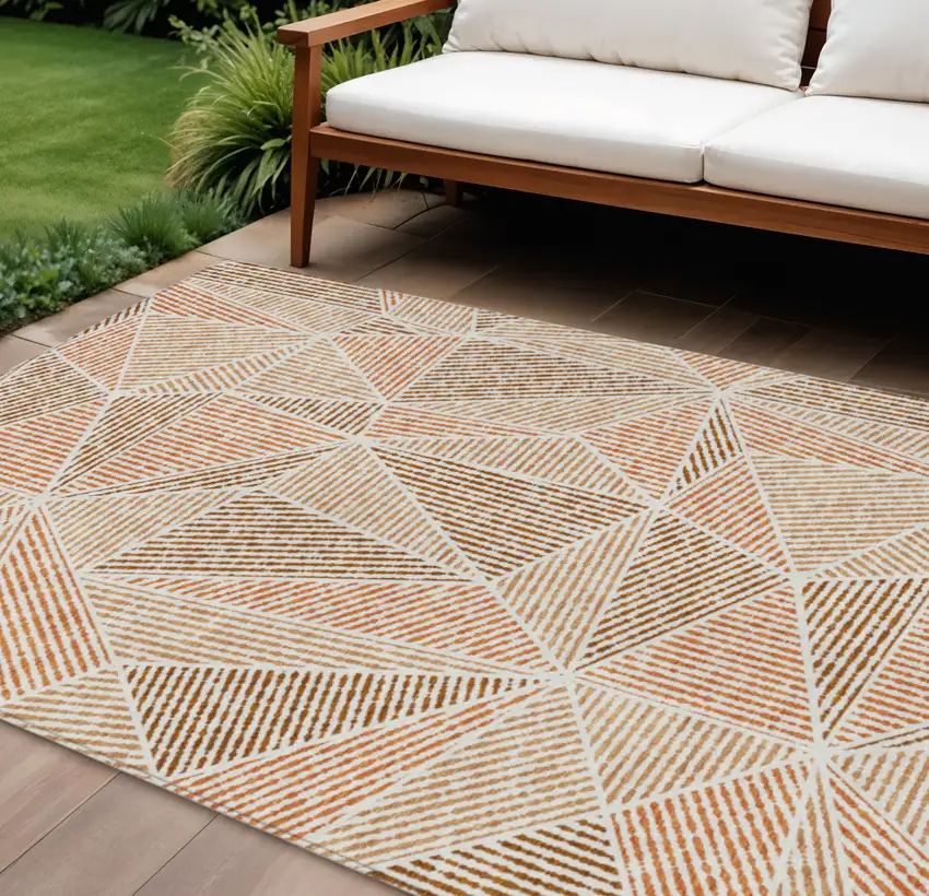 Terra Cotta Beige And Salmon Geometric Washable Indoor Outdoor Area Rug Photo 1