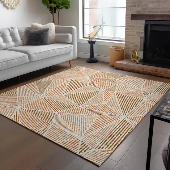 Terra Cotta Beige And Salmon Geometric Washable Indoor Outdoor Area Rug Photo 9