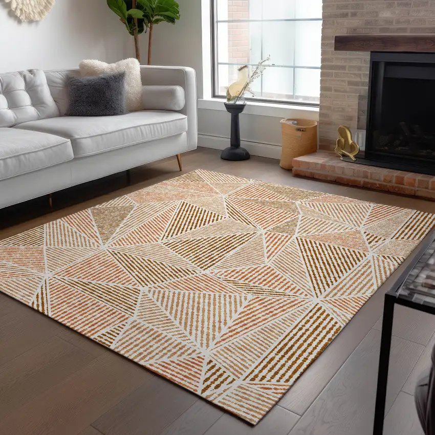 Terra Cotta Beige And Salmon Geometric Washable Indoor Outdoor Area Rug Photo 9