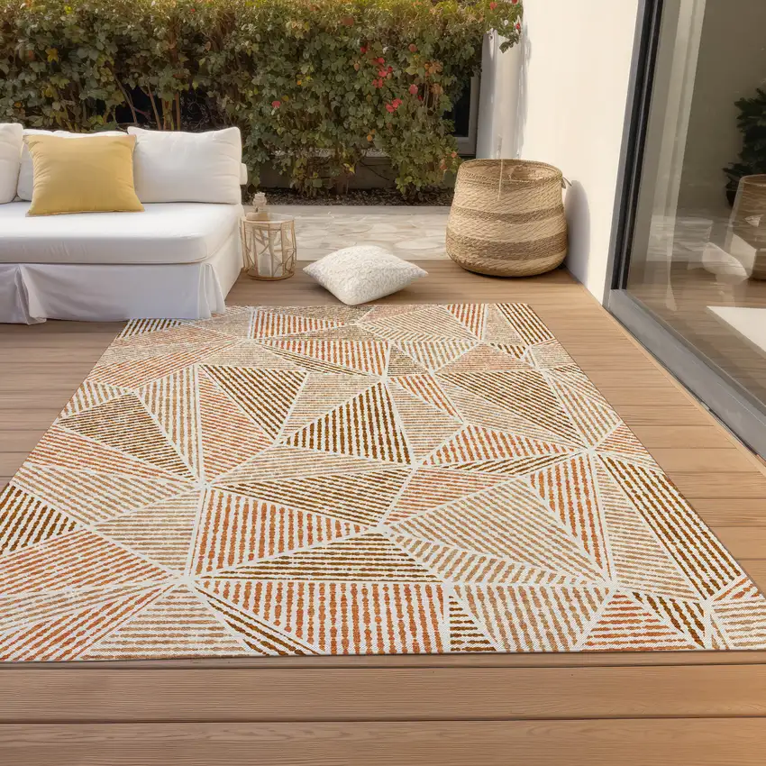 Terra Cotta Beige And Salmon Geometric Washable Indoor Outdoor Area Rug Photo 9