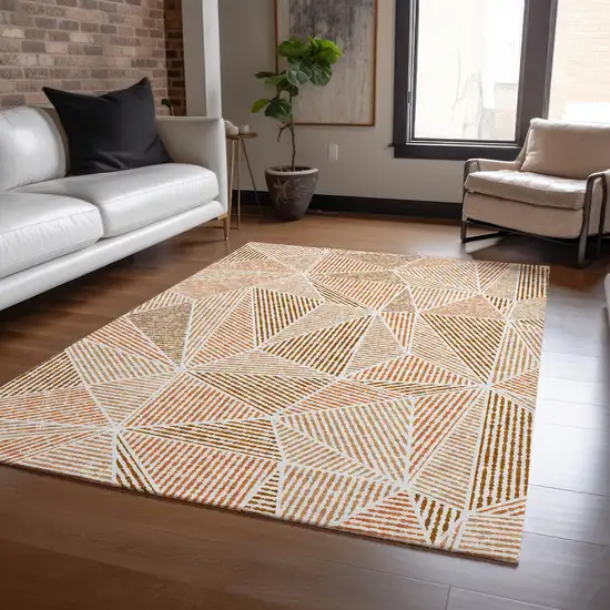 Terra Cotta Beige And Salmon Geometric Washable Indoor Outdoor Area Rug Photo 8