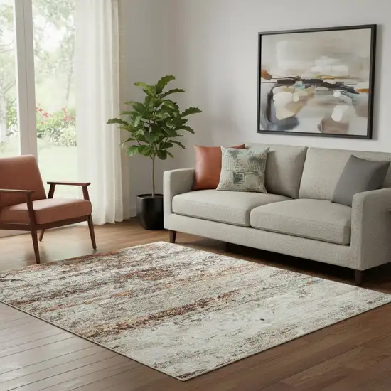 Terra Cotta Beige And Teal Abstract Washable Area Rug With UV Protection Photo 2