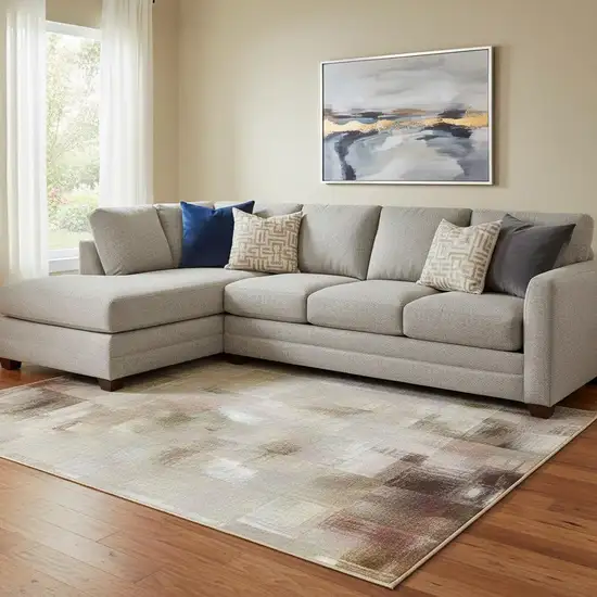 Terra Cotta Beige And Teal Abstract Washable Area Rug With UV Protection Photo 2