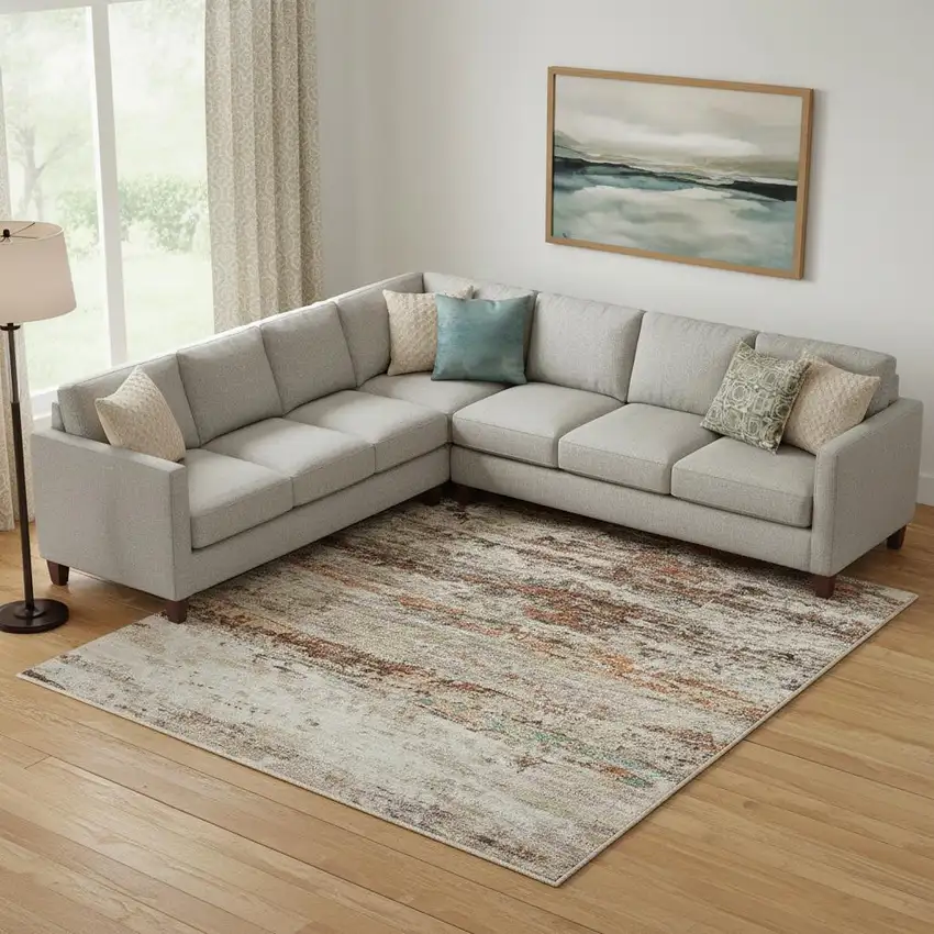 Terra Cotta Beige And Teal Abstract Washable Area Rug With UV Protection Photo 2