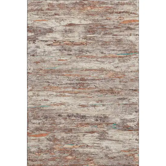 Terra Cotta Beige And Teal Abstract Washable Area Rug With UV Protection Photo 5