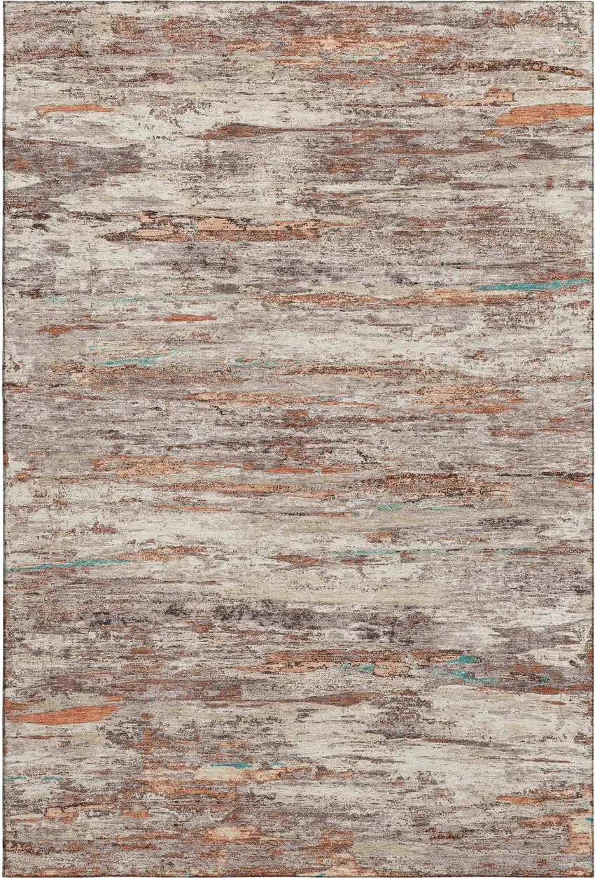 Terra Cotta Beige And Teal Abstract Washable Area Rug With UV Protection Photo 5