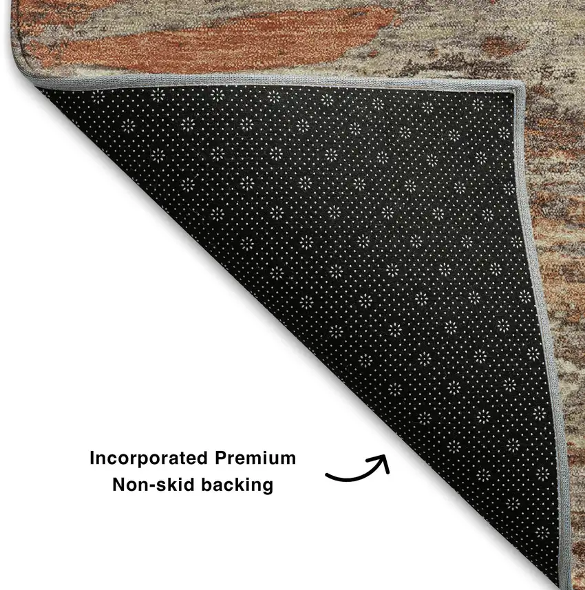 Terra Cotta Beige And Teal Abstract Washable Area Rug With UV Protection Photo 6