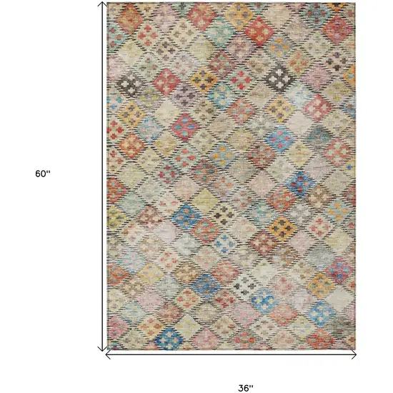 Terra Cotta Beige And Teal Blue Geometric Washable Indoor Outdoor Area Rug Photo 7