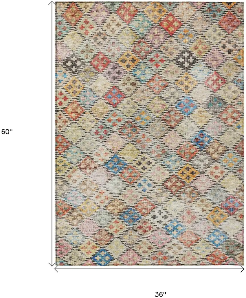 Terra Cotta Beige And Teal Blue Geometric Washable Indoor Outdoor Area Rug Photo 7