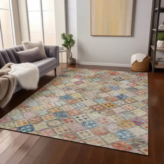 Terra Cotta Beige And Teal Blue Geometric Washable Indoor Outdoor Area Rug Photo 9