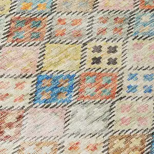 Photo of Terra Cotta Beige And Teal Blue Geometric Washable Indoor Outdoor Area Rug