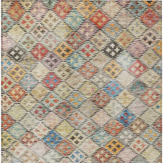 Terra Cotta Beige And Teal Blue Geometric Washable Indoor Outdoor Area Rug Photo 7