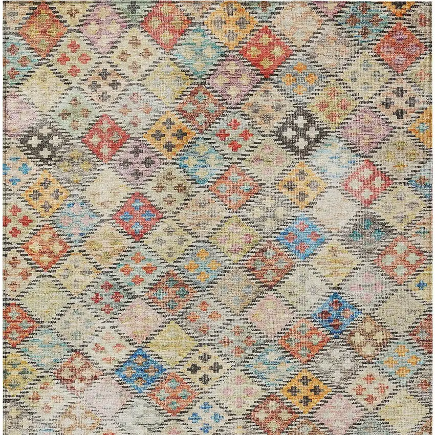 Terra Cotta Beige And Teal Blue Geometric Washable Indoor Outdoor Area Rug Photo 7